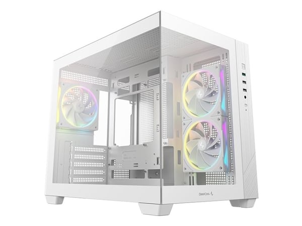 DeepCool CG330 3F WH - Micro-ATX - micro ATX - sidepanel med vindu (herdet glass) - ingen strømforsyning (ATX / SFX / SFX-L) - hvit - USB/lyd