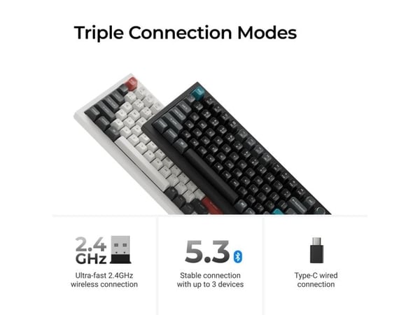 Keychron Q1 Ultra 8K, 75%, Ledning & Trådløs, USB + RF Wireless + Bluetooth, Mekanisk nøkkelbryter, RGB LED, Svart