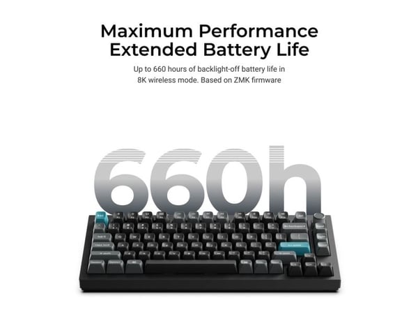 Keychron Q1 Ultra 8K, 75%, Ledning & Trådløs, USB + RF Wireless + Bluetooth, Mekanisk nøkkelbryter, RGB LED, Svart