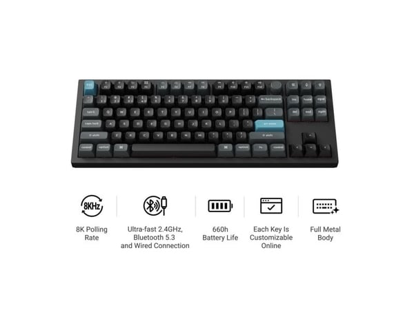 Keychron Q3 Ultra 8K, Ledning & Trådløs, Bluetooth, Mekanisk nøkkelbryter, QWERTY, RGB LED, Svart