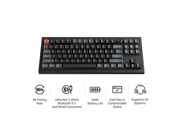 Keychron V3 Ultra 8K, Ledning & Trådløs, Bluetooth, Mekanisk nøkkelbryter, QWERTY, RGB LED, Svart