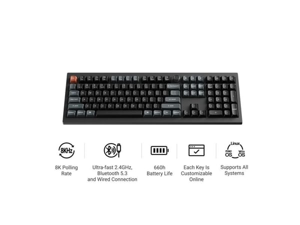 Keychron V6 Ultra 8K, Ledning & Trådløs, Bluetooth, Mekanisk nøkkelbryter, QWERTY, RGB LED, Svart