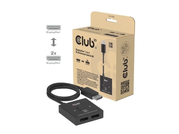 CLUB3D CSV-1009, DisplayPort, 2x DisplayPort, Svart, 8K Ultra HD, 60 hz, 55 mm