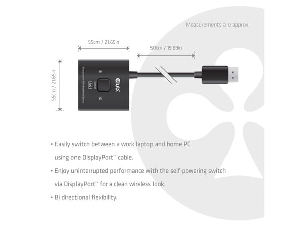 CLUB3D CSV-1009, DisplayPort, 2x DisplayPort, Svart, 8K Ultra HD, 60 hz, 55 mm