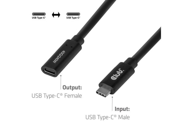 CLUB3D CAC-2502, 1 m, USB C, USB C, Svart