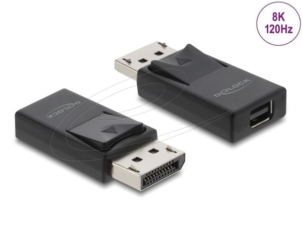 Delock - Video adapter - Mini DisplayPort (hunn) til DisplayPort (hann) låst - DisplayPort 2.1 - svart