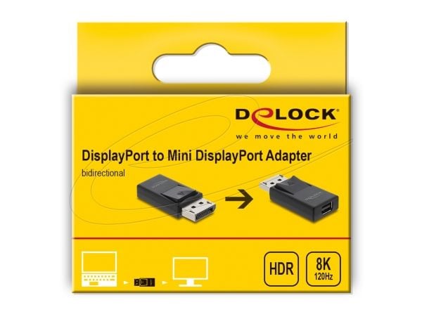 Delock - Video adapter - Mini DisplayPort (hunn) til DisplayPort (hann) låst - DisplayPort 2.1 - svart