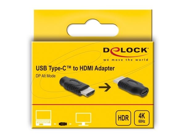 Delock - High Speed - video adapter - USB-C hann til HDMI hunn - svart - støtte for 4K 60 Hz (3840 x 2160), Støtte for DP Alt-modus