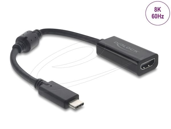 Delock - Adapterkabel - USB-C hann til HDMI hann - 15 cm - svart - 8 K 60 Hz (7680 x 4320) støtte, Støtte for DP Alt-modus, HDR10-støtte