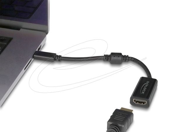 Delock - Adapterkabel - USB-C hann til HDMI hann - 15 cm - svart - 8 K 60 Hz (7680 x 4320) støtte, Støtte for DP Alt-modus, HDR10-støtte