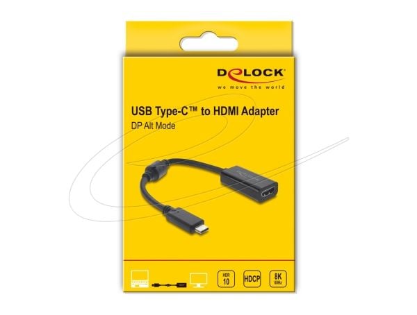 Delock - Adapterkabel - USB-C hann til HDMI hann - 15 cm - svart - 8 K 60 Hz (7680 x 4320) støtte, Støtte for DP Alt-modus, HDR10-støtte