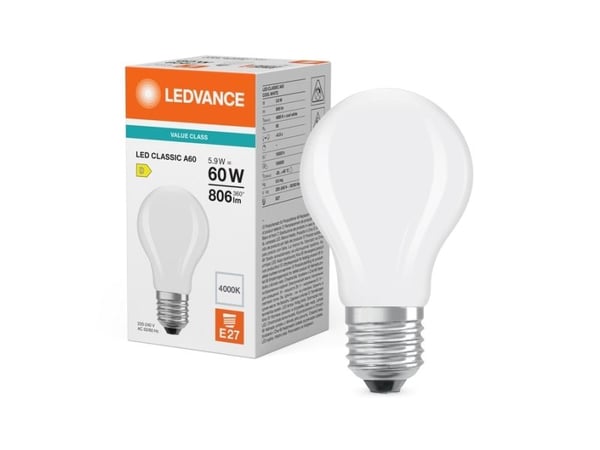 Osram LED Classic A 60 Filament P 5,9W 840 Frosted E27 LED-lamper, classic Kolb, 4 W, 40 W, E27, 470 lm, 15000 t, Varm hvit