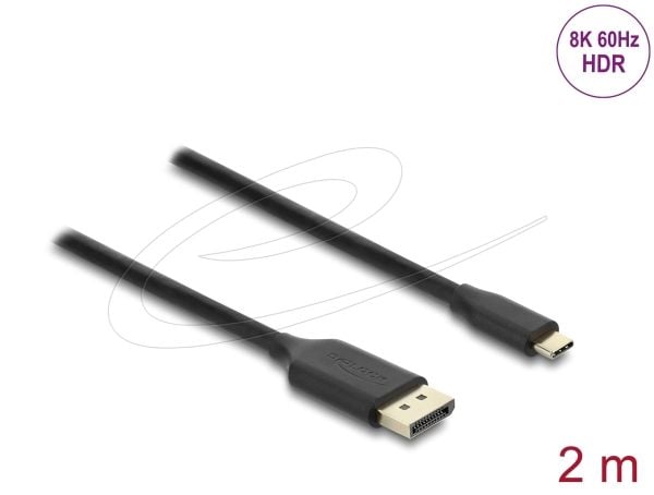 Delock USB Type-C - DisplayPort-kaapeli (DP Alt Mode) 8K 60 Hz HDR-toiminnolla 2 m musta