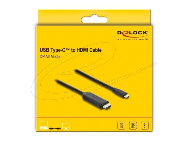 Delock USB Type-C-HDMI-kaapeli (DP Alt Mode) 8K 60 Hz HDR-toiminnolla 2 m musta
