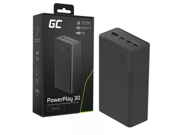 Green Cell Green Cell Green Cell Greencell PowerPlay 30 - svart eksternt batteri med 30 000 mAh, 22,5 W, 4 porter