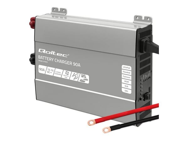Qoltec Intelligent profesjonell Monolith-lader for LiFePO4 AGM GEL SLA-batterier | 90A | 12V | Rask lading