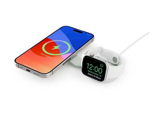 Twelve South ButterFly SE - langaton Qi2-laturi kahdelle MagSafe-yhteensopivalle laitteelle, USB-C-kaapeli eli (valkoinen)