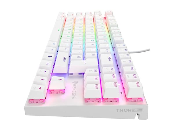 Genesis Thor 303 TKL - Tastatur - 80% - TKL - med LED indicator - bakgrunnsbelyst - USB - QWERTY - USA - tastsvitsj: Outemu Peach Silent - hvit