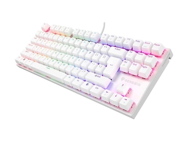 Genesis Thor 303 TKL - Tastatur - 80% - TKL - med LED indicator - bakgrunnsbelyst - USB - QWERTY - USA - tastsvitsj: Outemu Peach Silent - hvit