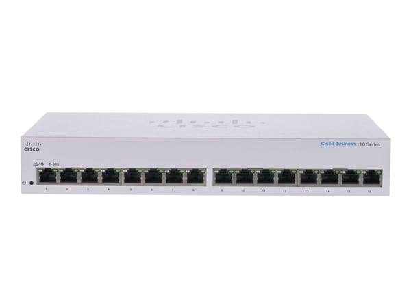 Cisco Business 110 Series 110-16T - Switch - ikke-styrt - 16 x 10/100/1000 - rackmonterbar, stasjonær, veggmonterbar