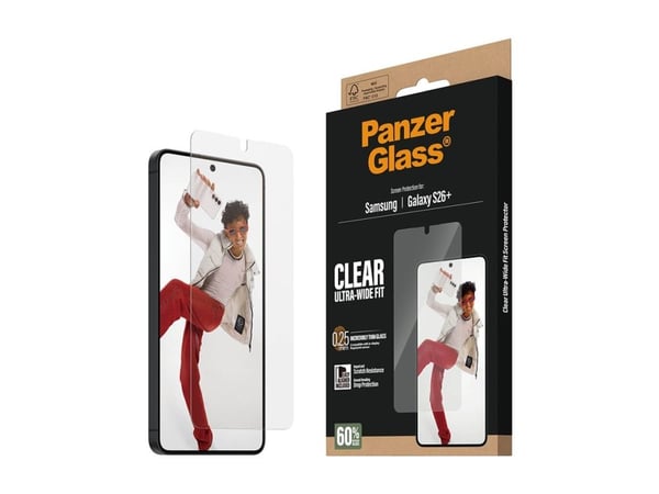 PanzerGlass skjermbeskyttelsesglass Samsung Galaxy S26+ | U-Wide Fit m. EasyAligner