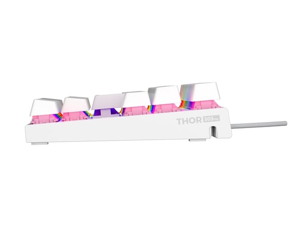 Genesis Thor 303 TKL - Tastatur - 80% - TKL - med LED indicator - bakgrunnsbelyst - USB - QWERTY - USA - tastsvitsj: Outemu Peach Silent - hvit