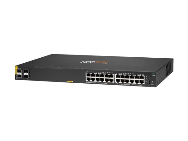 HPE Aruba 6100 24G Class4 PoE 4SFP+ - Switch - Styrt - 24 x 10/100/1000 (PoE+) + 4 x 1 Gigabit / 10 Gigabit SFP+ - side til side-luftflyt - rackmon...