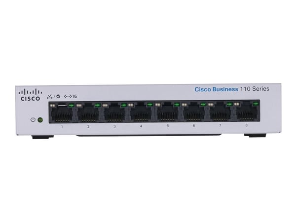 Cisco Business 110 Series 110-8T-D - Switch - ikke administreret - 8 x 10/100/1000 - desktop, væg-monterbar - DC strøm