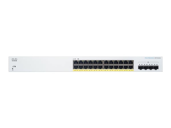Cisco Business 220 Series CBS220-24P-4X - Switch - smart - 24 x 10/100/1000 (PoE+) + 4 x 10 Gigabit SFP+ (opplenke) - rackmonterbar - PoE+ (195 W)
