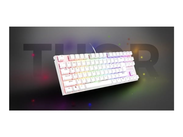 Genesis Thor 303 TKL - Tastatur - 80% - TKL - med LED indicator - bakgrunnsbelyst - USB - QWERTY - USA - tastsvitsj: Outemu Peach Silent - hvit