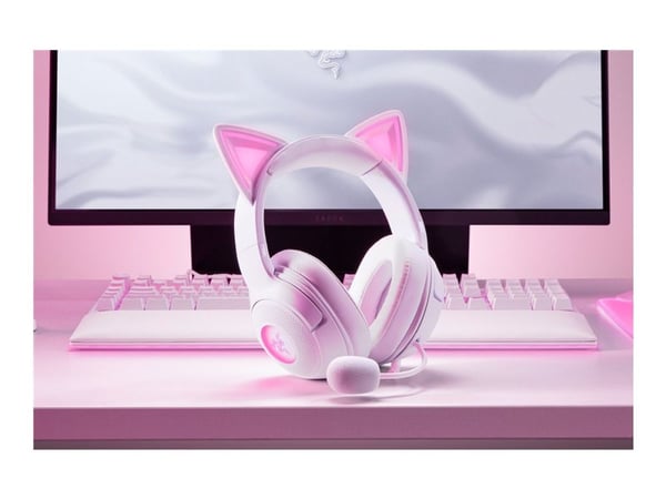 Razer Kraken Kitty V2 - Hodesett - full størrelse - kablet - USB-A - lydisolerende - hvit