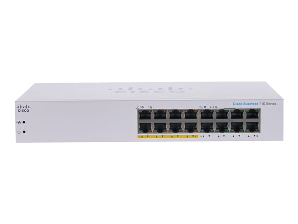 Cisco Business 110 Series 110-16PP - Switch - ohanterad - 8 x 10/100/1000 (PoE) + 8 x 10/100/1000 - rackmonterbar, skrivbordsmodell, väggmonterbar ...