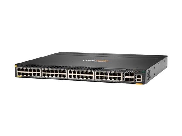 HPE Aruba 6300M - Switch - L3 - Administrerad - 48 x 10/100/1000 (PoE+) + 4 x 1 Gb/10 Gb/25 Gb/50 Gb SFP56 (upplänk/stapling) - framsidan och sida ...