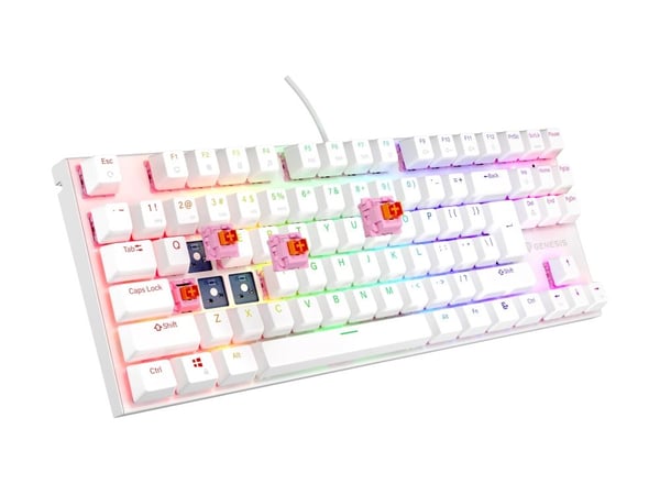 Genesis Thor 303 TKL - Tastatur - 80% - TKL - med LED indicator - bakgrunnsbelyst - USB - QWERTY - USA - tastsvitsj: Outemu Peach Silent - hvit