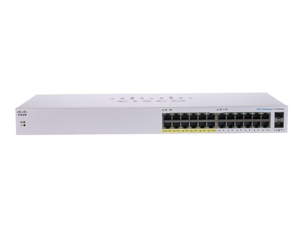 Cisco Business 110 Series 110-24PP - Switch - ikke-styrt - 12 x 10/100/1000 (PoE) + 12 x 10/100/1000 + 2 x kombo-Gigabit SFP - rackmonterbar, stasj...