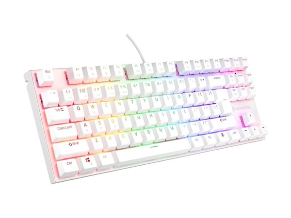 Genesis Thor 303 TKL - Tastatur - 80% - TKL - med LED indicator - bakgrunnsbelyst - USB - QWERTY - USA - tastsvitsj: Outemu Peach Silent - hvit
