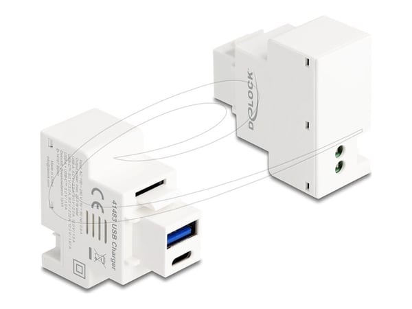 Delock Keystone-moduuli, jossa USB Type-A ja Type-C latausliitäntä PD 20 W valkoinen (41483)