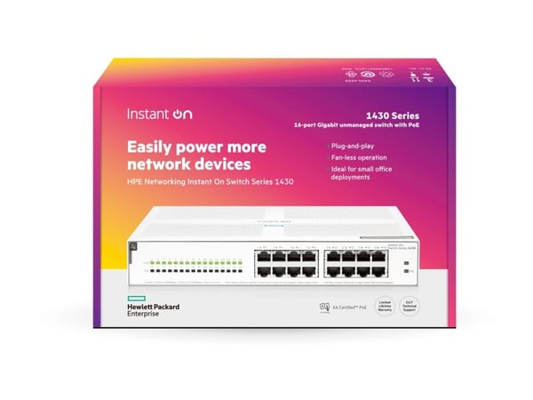 HPE Networking Instant On 1430 16G Class4 PoE 124W Switch - Switch - ikke-styrt - 16 x 10/100/1000 (PoE Class 4) - stasjonær, rackmonterbar, veggmo...