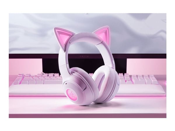 Razer Kraken Kitty V2 BT - Hodesett - full størrelse - Bluetooth - trådløs - lydisolerende - hvit