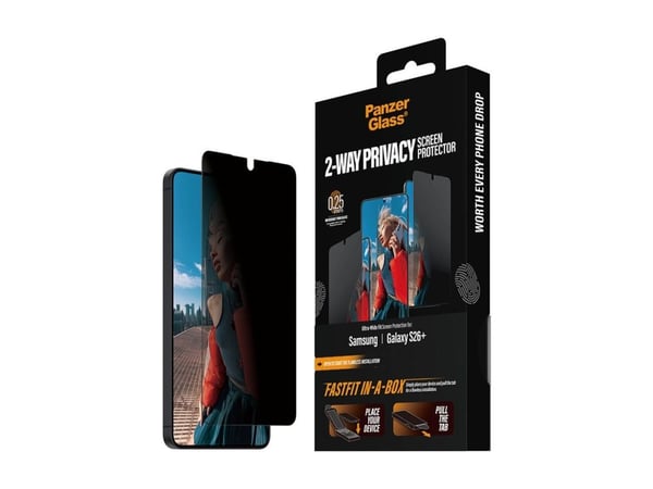 PanzerGlass - Skjermbeskyttelse for mobiltelefon - ultra-bred passform med FASTFIT IN-A-BOX - glass - med personvernsfilter - 2-veis - rammefarge s...