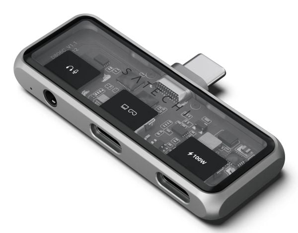 "Satechi Mobile XR Hub USB-C 3.2 - USB-C Mobile Adapter | 1x USB-C 100W PD | 1x USB-C DP 1.4 4K@60Hz | 1x 3,5 mm audio I/O (harmaa)