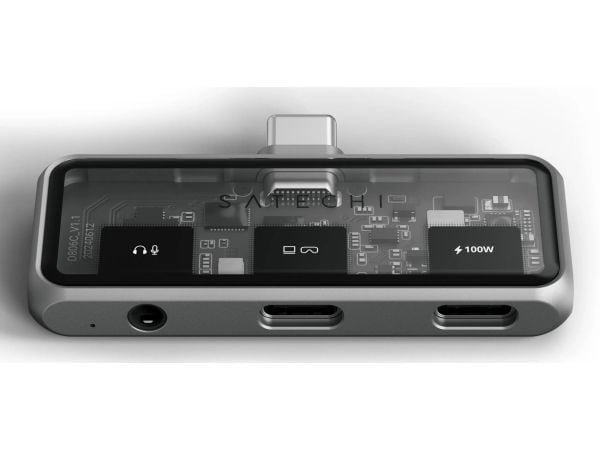 "Satechi Mobile XR Hub USB-C 3.2 - USB-C Mobile Adapter | 1x USB-C 100W PD | 1x USB-C DP 1.4 4K@60Hz | 1x 3,5 mm audio I/O (harmaa)
