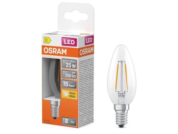 Osram 4099854466779, 1,8 W, 25 W, E14, 250 lm, 15000 timer, Varm hvit
