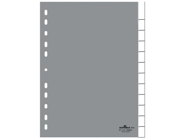 Durable 6410-10, Blank faneindeks, Polypropylen (PP), Grå, Portrett, A4, 230 mm