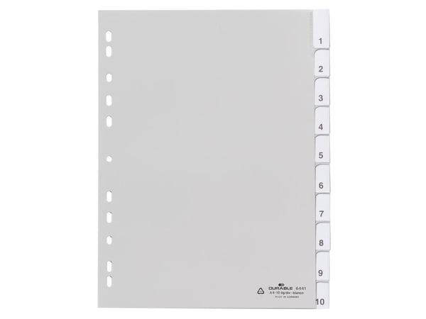 Durable 6441, Tyhjä välilehtihakemisto, Polypropeeni (PP), Harmaa, Muotokuva, A4, 230 mm