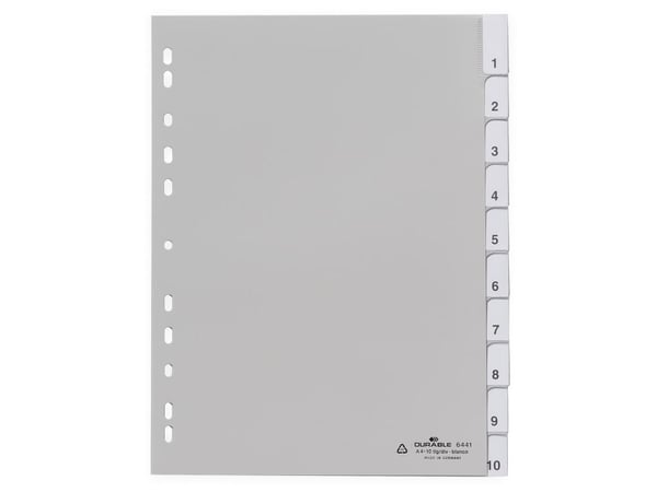 Durable 6441, Tyhjä välilehtihakemisto, Polypropeeni (PP), Harmaa, Muotokuva, A4, 230 mm
