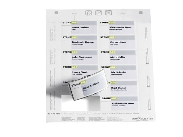 Innstikksark BADGEMAKER® 40x75mm hvite, for navneskilt, 20 ark/pakning - (20 ark x 12 stk. per ark)
