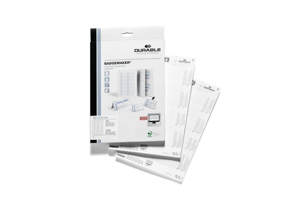 Innstikksark BADGEMAKER® 40x75mm hvite, for navneskilt, 20 ark/pakning - (20 ark x 12 stk. per ark)