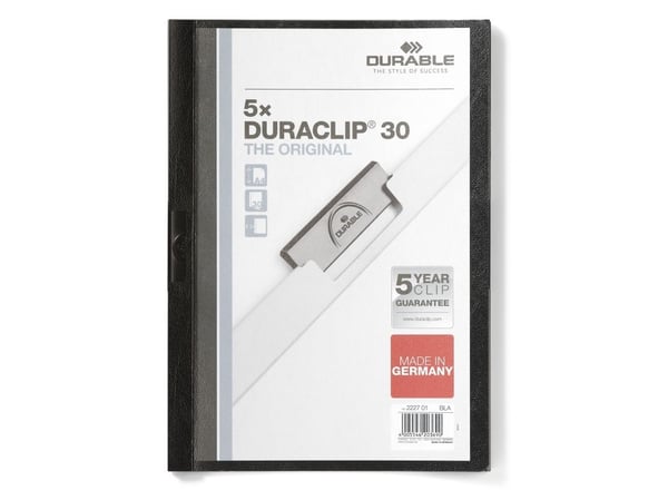 Durable Duraclip 30, Musta, 30 arkkia, A4, 5 kpl