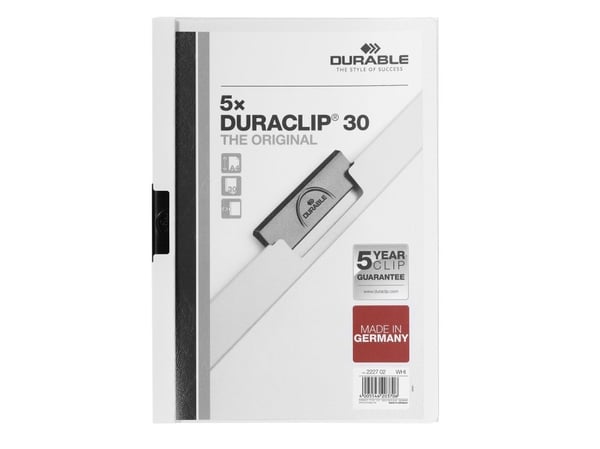 Slitesterk 5 klips perm DURACLIP hvit DIN A4